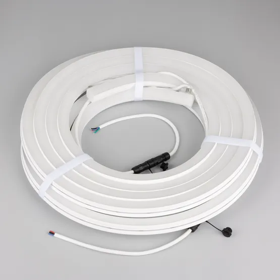 Фото #5 товара Светодиодная лента герметичная MOONLIGHT-PRO-SIDE-X360-20x20mm 24V RGB (12 W/m, IP67, 10m, wire x2) (Arlight, Вывод боковой, 5 лет)