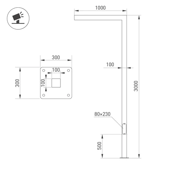 Фото #2 товара Опора OXOR-STER-G-1000x100x100-L3000-36W Warm3000 (BK, 230V) IP65 (Arlight, Сталь)