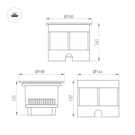 Фото #4 товара Светильник LTD-DAFNA-GROUND-R180-25W Warm3000 (SL, 10 deg, 230V) (Arlight, IP67 Металл, 5 лет)
