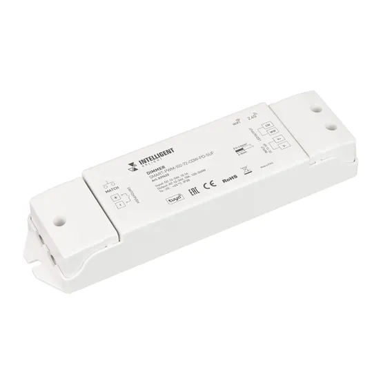 Фото товара INTELLIGENT ARLIGHT Диммер SMART-PWM-102-72-CDW-PD-SUF (12-36V, 2x5A, TUYA Wi-Fi, 2.4G) (IARL, IP20 Пластик, 5 лет)