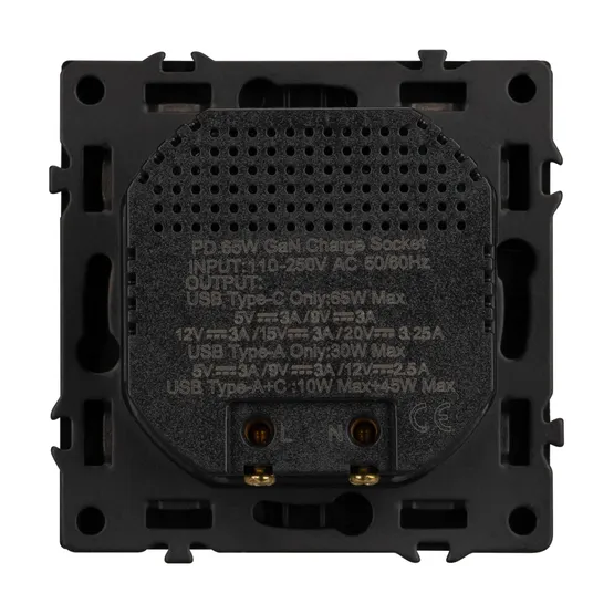 Фото #3 товара Механизм розетки с быстрой USB зарядкой SCT-NOBE-MUAC-SFPL-FC-BK (65W, QC3) (Arlight, -)