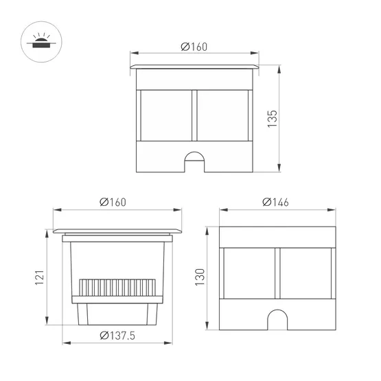 Фото #4 товара Светильник LTD-DAFNA-GROUND-R160-16W Warm3000 (SL, 45 deg, 230V) (Arlight, IP67 Металл, 5 лет)
