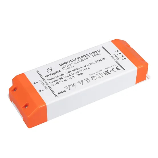 Фото товара Блок питания ARV-SP-24200-PFC-TRIAC (24V, 8.3A, 200W) (Arlight, IP20 Пластик, 5 лет)