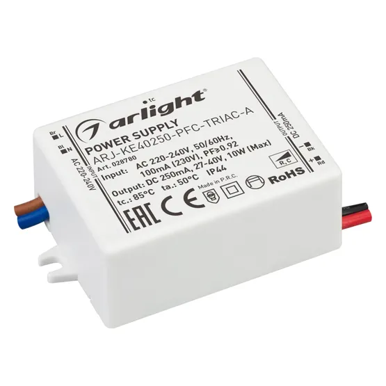 Фото #1 товара Блок питания ARJ-KE40250-PFC-TRIAC-A (10W, 250mA) (Arlight, IP44 Пластик, 5 лет)