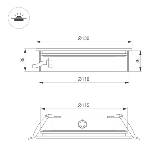 Фото #5 товара Светильник ART-GROUND-SLIM-R130-9W Warm3000 (SL, 30 deg, 24V) (Arlight, IP67 Металл, 3 года)