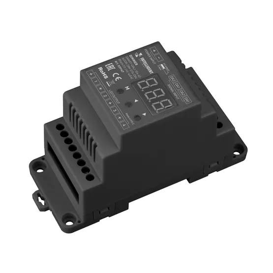 Фото товара INTELLIGENT ARLIGHT Диммер SMART-DALI-104-62-ADDR-DIM-DT6-DIN Black (12-24V, 4x5A) (IARL, IP20 Пластик, 5 лет)