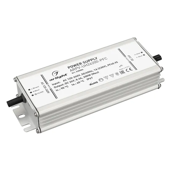 Фото #1 товара Блок питания ARPV-UH24200-PFC (24V, 8.3A, 200W) (Arlight, IP67 Металл, 7 лет)