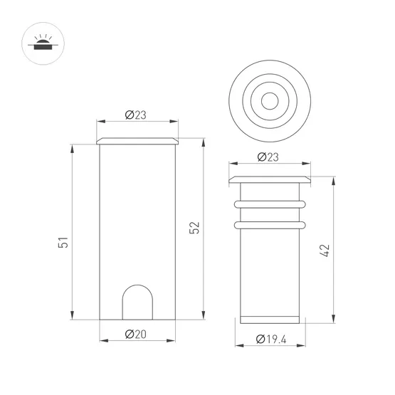 Фото #3 товара Светильник ART-PELURU-GROUND-R23-1W Warm2700 (GR, 30 deg, 24V) (Arlight, IP67 Металл, 3 года)