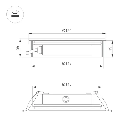 Фото #5 товара Светильник ART-GROUND-SLIM-R160-15W Warm3000 (SL, 30 deg, 24V) (Arlight, IP67 Металл, 3 года)