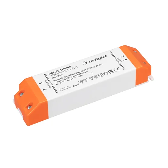 Фото товара Блок питания ARV-SP-12050-PFC (12V, 4.16A, 50W) (Arlight, IP20 Пластик, 5 лет)