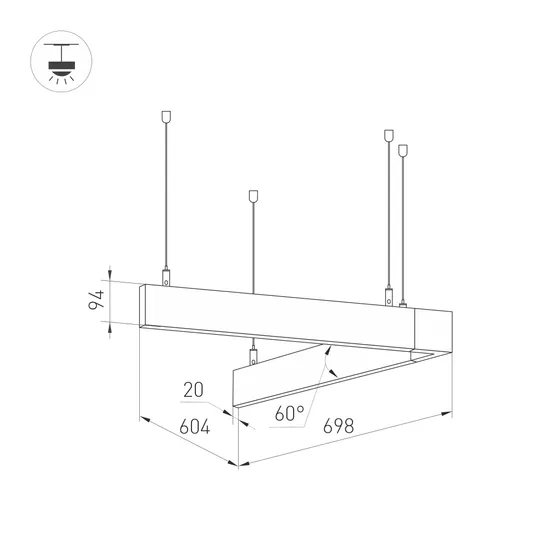 Фото #2 товара Светильник ALT-LINEAIR-ANGLE-60-FLAT-UPDOWN-DIM-700x605-55W Warm3000 (BK, 100 deg, 230V) (Arlight, IP20 Металл, 3 года)