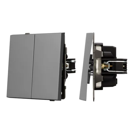 Фото #1 товара Механизм выключателя двухклавишный непроходной SWT-TENDO-MK02-PL-GR (230V, 10A) (Arlight, -)