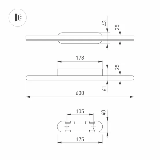 Фото #5 товара Светильник SP-TENERO-S600x45-13W Warm3000 (BK, 120 deg, 230V) (Arlight, IP54 Металл, 3 года)