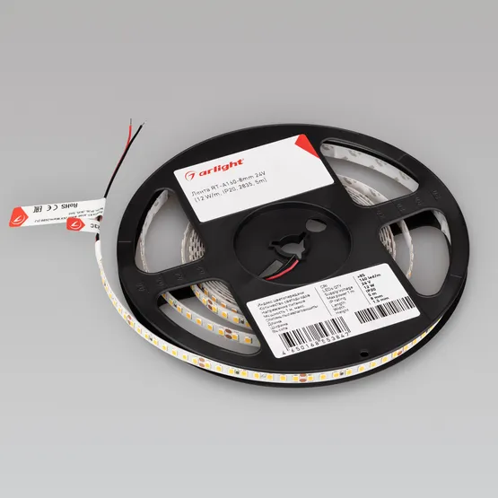 Фото #3 товара Светодиодная лента RT-A160-8mm 24V Day5000 (12 W/m, IP20, 2835, 5m) (Arlight, высок.эфф.150 лм/Вт)